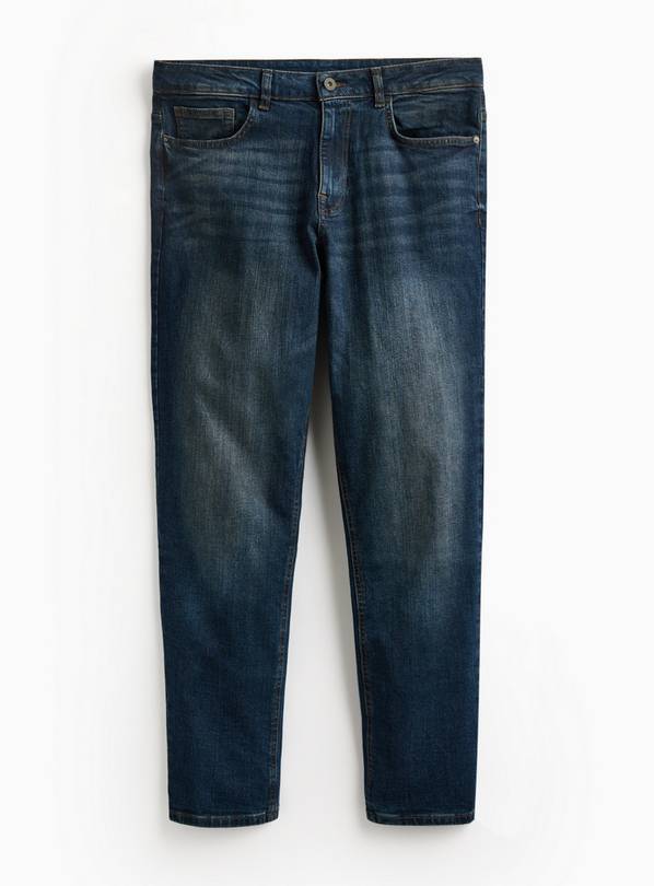 Vintage Wash Dark Denim Tapered Jeans 40L